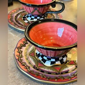 AMBER ROSE 🌹 by NANETTE VACHER for AMBIANCE COLLECTION RARE🖤💓 2 Cups & Saucers
